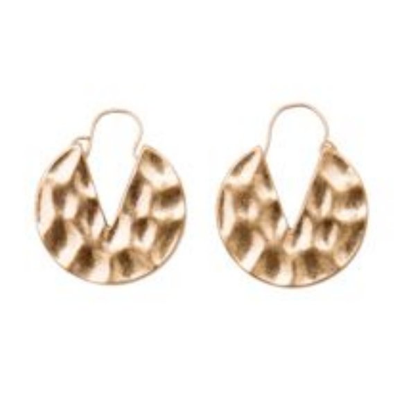 Plunder Hammered Metal Gold Disc Earrings - Picture 2 of 2